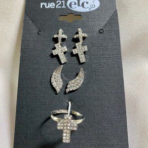Rue21 Rhinestone Cross Jewelry Set